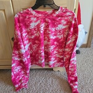 SHEIN Womens Hot Pink & White Lightly Cropped Long Sleeve Sweatshirt Top NWOT